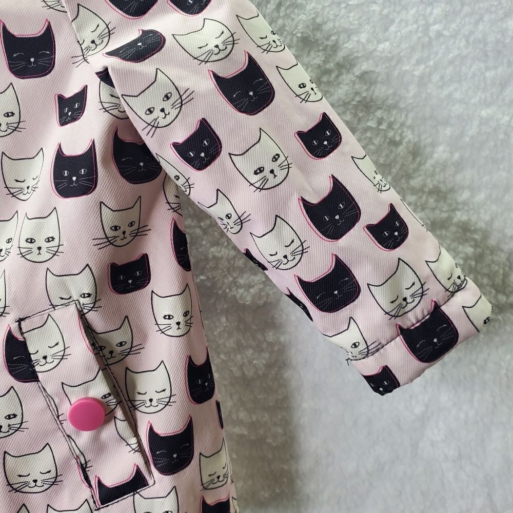Dip Brand Girls 6-12 Months Black And White Cat Raincoat With Hood, Super Soft - Picture 11 of 14